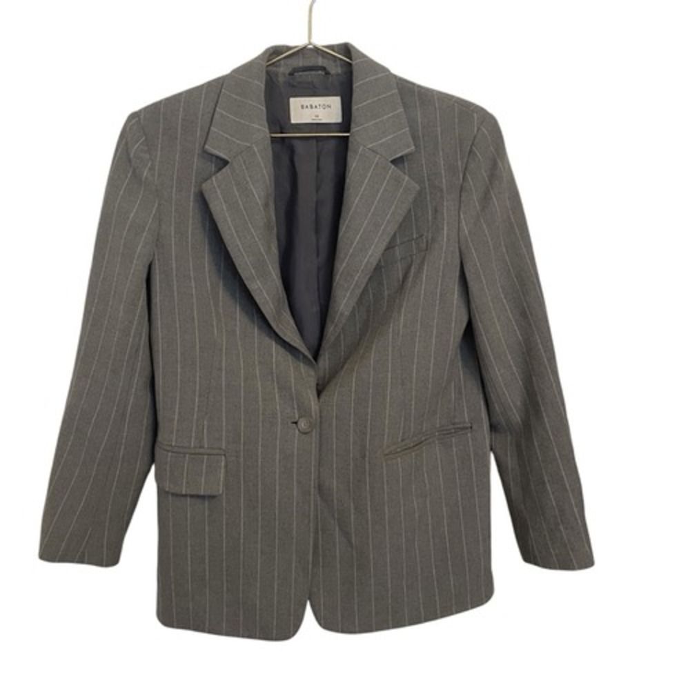 Babaton Pinstripe Blazer Grey White Notch Lapel Single Button Size XS